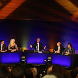 The World Debate: Crisis in Catalonia'. D'esquerra a dreta, Amadeu Altafaj, Lesley Riddoch, Stephen Sackurr, Jorge Toledo i Ricardo Gosalbo. FOTO: BBC World News
