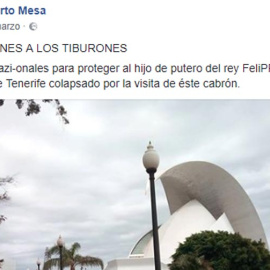 Mensaje que Roberto Mesa escribió en su Facebook el pasado 7 de marzo.