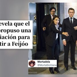 Meme de un tuitero con la noticia de que ERC revela que el PP le propuso una negociación para investir a Feijóo