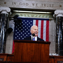 Joe Biden durante su tercer discurso del Estado de la Unión en el Capitolio.