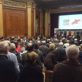 La sala d'actes de l'Il·lustre Col·legi d'Advocats de Barcelona, on s'ha presentat el manifest d'un miler de juristes catalans exigint l'alliberament dels 'Jordis'