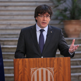 El president de la Generalitat, Carles Puigdemont, en la seva intervenció d'aquest dissabte