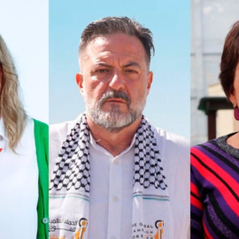 Marga Sainz (izquierda), Manu Pineda (centro) y Henar Moreno (derecha), los tres aspirantes a las primarias de IU para elegir candidatos a las elecciones europeas.