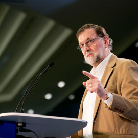 El president del Govern central i del PP, Mariano Rajoy, durant la seva intervenció aquest dissabte en la Convenció Sectorial sobre Turisme del partit, a Palma. | PP