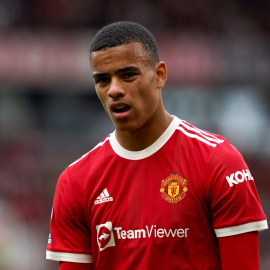 Mason Greenwood durante el partido de fútbol de la Premier League inglesa entre Manchester United y Chelsea en Old Trafford, a 29 de abril de 2022, Reino Unido, Manchester.
