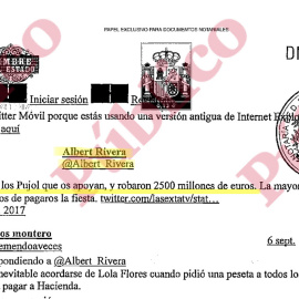 Fragmento del acta notarial de la querella de Josep Pujol Ferrusola contra Albert Rivera.