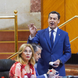 El presidente de la Junta de Andalucía, Juan Manuel Moreno Bonilla, en el Parlamento.