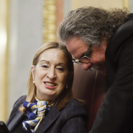 La presidenta del Congreso Ana Pastor conversa con el diputado de ERC Joan Tardá, durante el pleno del Congreso de Los Diputados. EFE/ FERNANDO ALVARADO
