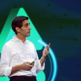 El presidente ejecutivo de Telefónica, José María Álvarez-Pallete, durante el encuentro con directivos del grupo.