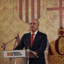 El presidente de Aragón, Jorge Azcón, durante la toma de posesión de sus nuevos consejeros, a 12 de agosto de 2023, en Zaragoza.