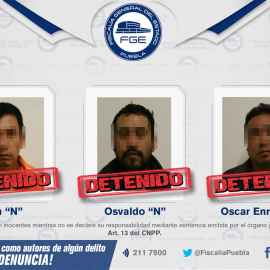 Imagen difundida por la Fiscalía General del Estado de Puebla de los tres detenidos