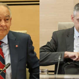 Eugenio Pino y José Ángel Fuentes Gago, durante sus comparecencias ante la comisión de investigación del Congreso sobre las cloacas de Interior.
