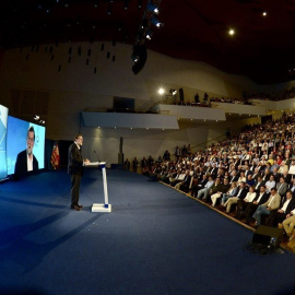 El presidente del Gobierno y del PP, mariano Rajoy, en el acto político en el Auditorio de la Diputación de Alicante (ADDA). E.P.