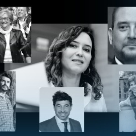 Fotomontaje con imágenes de familiares y amigos de Isabel Díaz Ayuso