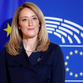 Roberta Metsola en la ceremonia de despedida por la muerte de David Sassoli, este lunes en Estrasburgo.