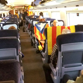 Vagó del tren Frankfurt-Brussel·les d'aquest dijous al matí. / Ferran Porta.