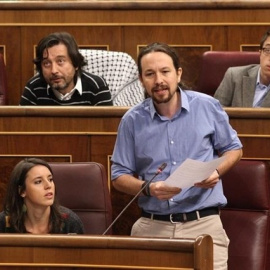 El líder de Podemos durante una sesión parlamentaria.- EP