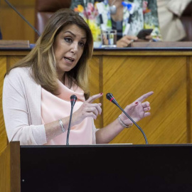 La presidenta de la Junta de Andalucía, Susana Díaz, durante su intervención en el Parlamento andaluz. (RAÚL CARO |  EFE)
