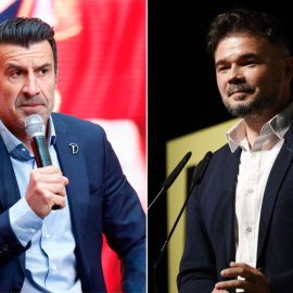 Luis Figo y Gabriel Rufián, en dos imágenes de archivo.- EUROPA PRESS