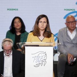 La secretaria general de Podemos y ministra de Derechos Sociales y Agenda 2030, Ione Belarra, participa junto a representantes políticos europeos y estatales del Movimiento Europeo por la Paz