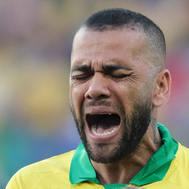 El exfutbolista Dani Alves reacciona durante la final de la Copa América 2019, a 7 de julio de 2019.