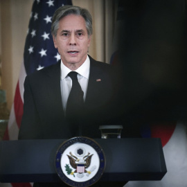 El secretario de Estado, Antony Blinken, en una rueda de prensa conjunta con Corea del Sur sobre el "globo espía".