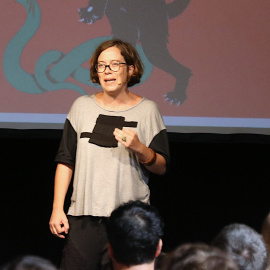 La diputada i portaveu de la CUP-NCG, Eulàlia Reguant, en la seva intervenció a l'acte de clausura de l'Escola d'Estiu de la CUP.
