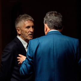 El ministro del Interior, Fernando Grande-Marlaska, conversa con el portavoz del PNV, Aitor Esteban, este miércoles en el Congreso.