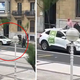 Captura del vídeo donde se observa como un hombre con un bastón detiene un coche de Vox que entraba en el Paseo de la Concha, en Donostia. — Público