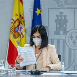 La ministra de Sanidad, Carolina Darias, en rueda de prensa posterior al Consejo Interterritorial de Salud, a 20 de julio de 2021, en Madrid.