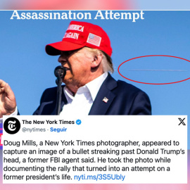 Captura del tuit de 'The New York Times' con la imagen que parece captar una bala dirigida a Donald Trump.