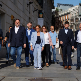 Los miembros parlamentarios de ERC a su llegada al Congreso de los Diputados, a 19 de septiembre de 2023.