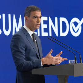 31 de julio de 2024. El presidente del Gobierno, Pedro Sánchez, comparece para hacer balance del curso político, en el Complejo de la Moncloa, a 31 de julio de 2024.