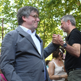 Foto de archivo del expresident de Catalunya, Carles Puigdemont, durante el acto de celebración del cuarto aniversario de la fundación de Junts, en el Théâtre de Verdure, a 27 de julio de 2024, en Amélie-les-Bains-Palalda.