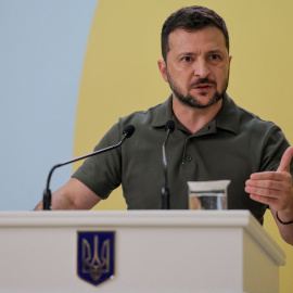 El presidente ucraniano, Volodymyr Zelensky, en una conferencia de la Plataforma de Crimea en Kiev, Ucrania, a 23 de agosto de 2023.