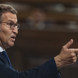 El líder del PP, Alberto Núñez Feijóo, durante el debate de investidura en el Congreso de los Diputados, a 26 de septiembre de 2023.