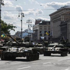 Tanques desfilando en la celebración del Día de la Independencia de UCrania en Kiev, Curania, a 23 de agosto de 2023.