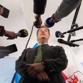 El primer ministro de Baviera, Markus Söder, ante los medios de comunicación, a 02/04/2023.