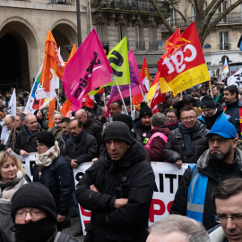 Manifestación el París por la reforma de la pensiones a 07 de marzo de 2023