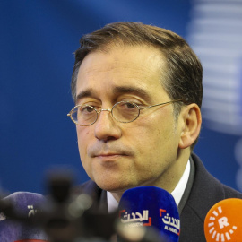 El ministro de Asuntos Exteriores en funciones, José Manuel Albares, a su llegada a Luxemburgo este lunes.