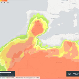 Mapa de las regiones más afectadas por la masa de aire sahariano que llega esta semana a España.
