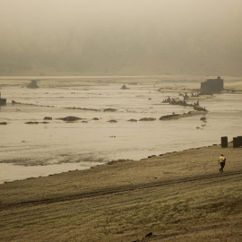 Vista del antiguo Portomarín, inundado por el embalse de Belesar.