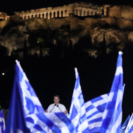 Mitsotakis, este viernes en un acto de campaña en Atenas.
