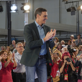 El secretario general del PSOE y presidente del Gobierno, Pedro Sánchez, durante un mitin del PSOE en Valladolid, a 21 de mayo de 2023