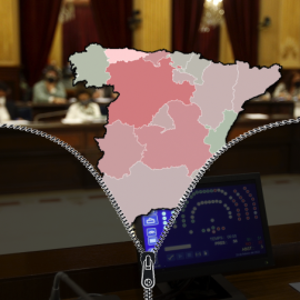Mapa autonómico sobre una imagen del Parlament de les Illes Balears.