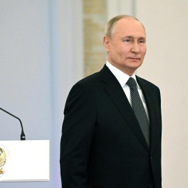 El presidente ruso Vladimir Putin en un acto militar en el Salón San Jorge del Gran Palacio del Kremlin en Moscú, a 08 de diciembre de 2023.
