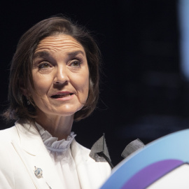 La ministra de Industria, Comercio y Turismo, Reyes Maroto, durante su intervención en la clausura del Tourism Innovation Summit 2021 (12/11/2021) en Sevilla.