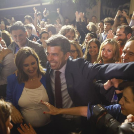 29/5/23 El presidente del PPCV, Carlos Mazón y la candidata a la alcaldía de Valencia, Maria José Catalá, a su llegada a la sede del partido en Valencia.