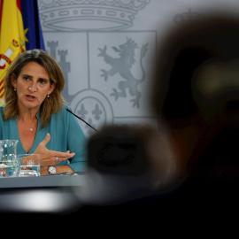 La ministra para la Transición Ecológica, Teresa Ribera, durante la rueda de prensa posterior a la reunión del Consejo de Ministros, en el complejo del Palacio de la Moncloa. EFE/Juan Carlos Hidalgo