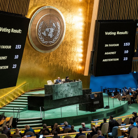 La Asamblea de la ONU vota un alto el fuego en la guerra de Israel contra Palestina, en Nueva York a 12 de diciembre de 2023.